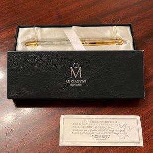 Mikimoto Gold Ballpoint Pen with Pearl Detailing